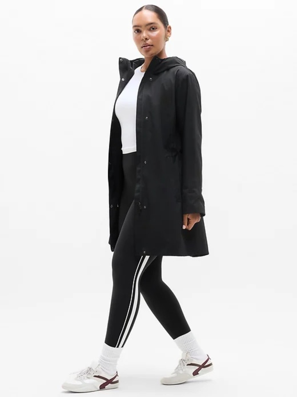 Athleta Black Hooded Trench Coat